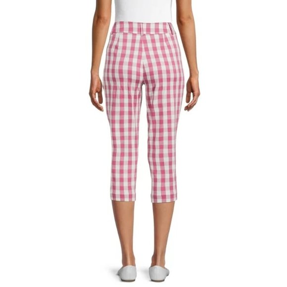 Time and Tru Womens Size 16 Crop Capri Pants Rosiest Rouge Plaid - Picture 8 of 12